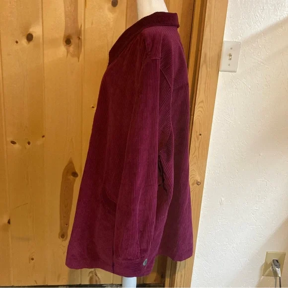 Woman Within Burgundy Corduroy Cotton 3X Swing Coat Jacket Lagenlook pockets - Picture 2 of 8